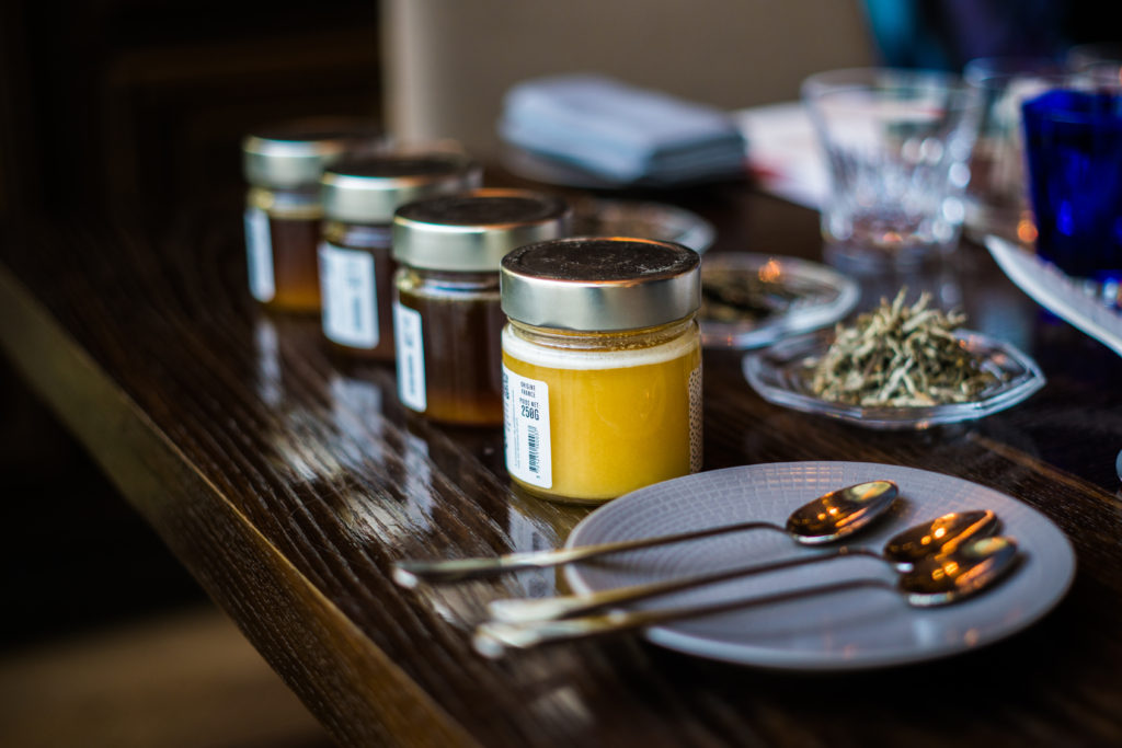 Four different single-flower honey from Marcel & Marie along with three different aged teas from Mansa